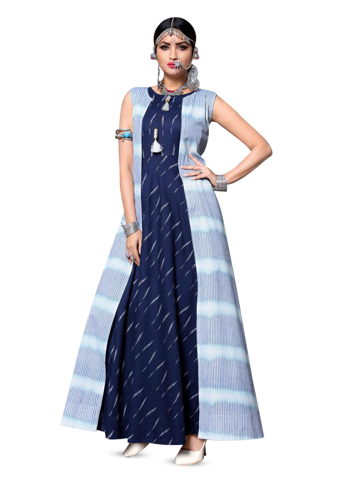 Blue and White Ikat 2pc Long Dress