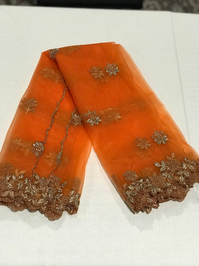 Orange Zardosi work net hand work Dupatta