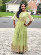 Load image into Gallery viewer, Light green cape style long dress
