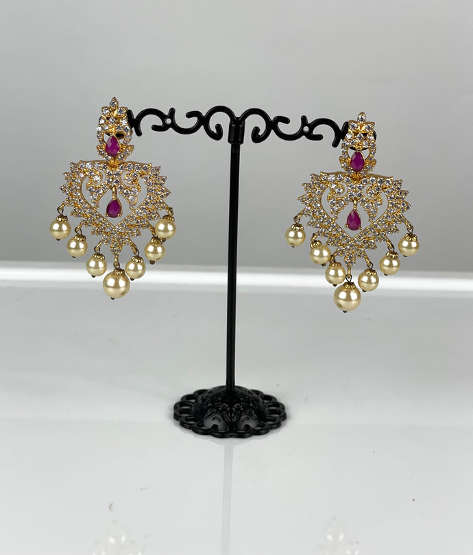 1 Gram Gold Earrings with Cz stones and Ruby 08