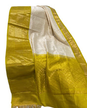 Load image into Gallery viewer, Half white and yellow combo Kupaddam silk saree with stitched blouse
