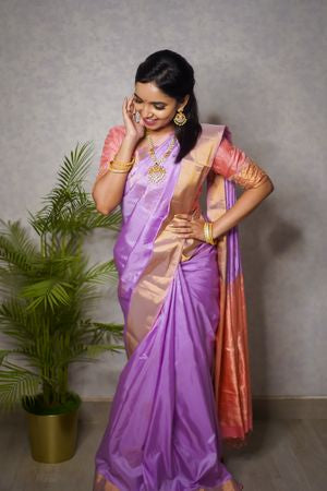 Purple and peach soft silk saree
