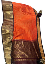 Load image into Gallery viewer, Orange with brown border Kupaddam silk saree with stitched blouse

