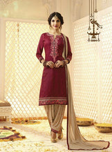 Load image into Gallery viewer, Maroon Kurta With Cream Patiala Salwar Set
