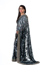 Load image into Gallery viewer, Grey Silk Hand Embroidered Stone Saree
