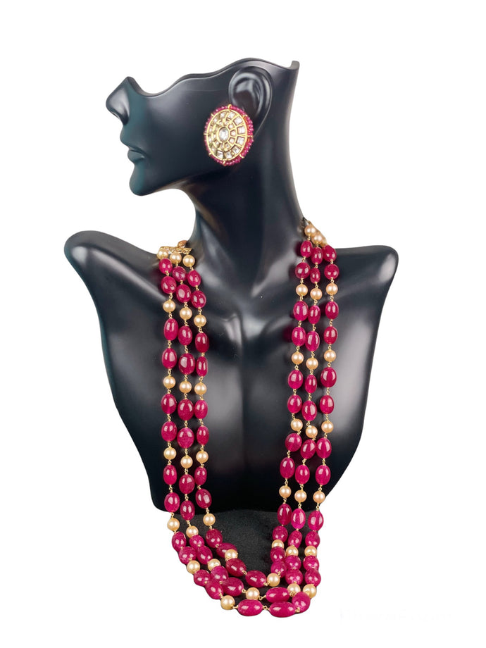 1 Gram Gold Ruby beads Necklace with Earrings set 13