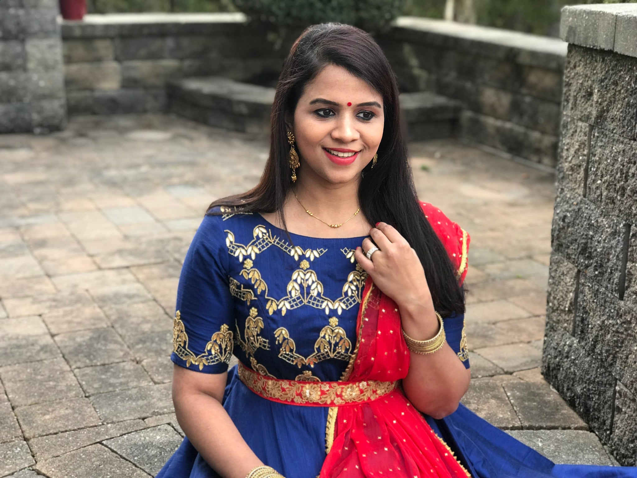 Navy blue pure raw silk work long dress AmithiFashions Navy blue pure raw silk work long dress AmithiFashions