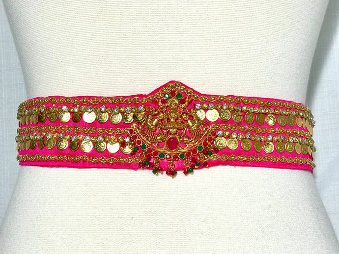 Pink Color Kasu Work Raw Silk Waist Belt