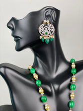 Load image into Gallery viewer, 1 Gram Gold Green beads Necklace with Earrings set 11
