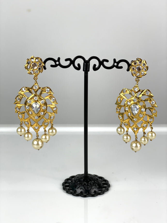 1 Gram Gold Earrings with Kundans  09