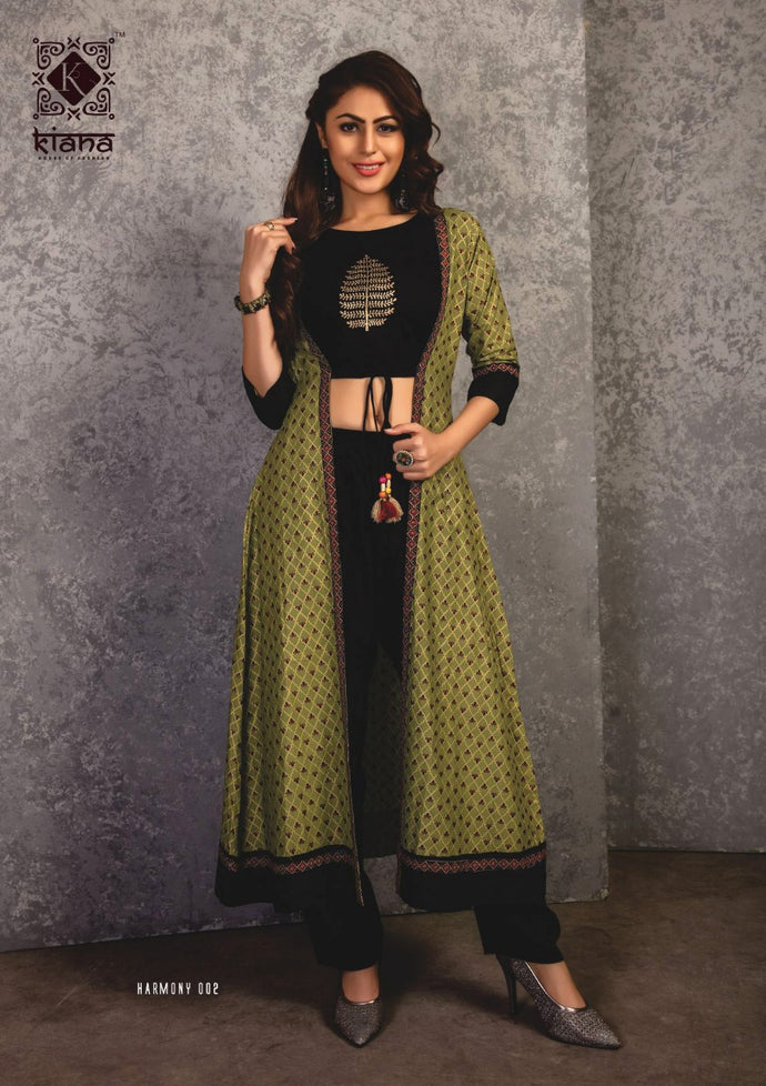 Green and Black combo 3 pc kurti palazzo set