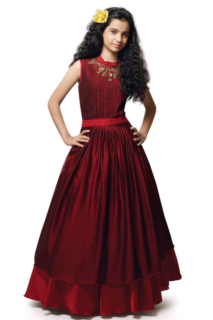 Maroon Color Gown With Long Sleeve - Fashion Mantra