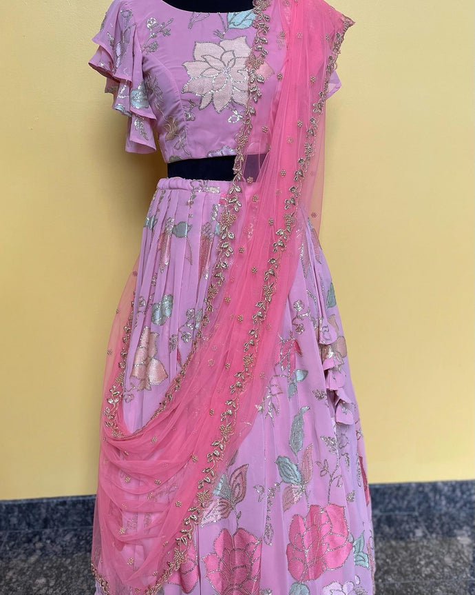 Pink sequence Georgette lehanga set with Duppatta