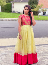 Load image into Gallery viewer, Yellow and pink combo long dress
