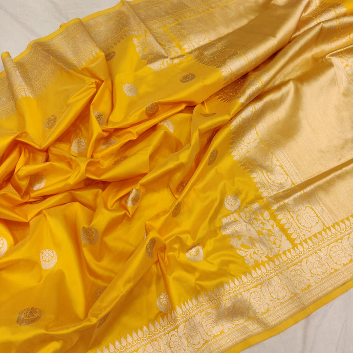 Yellow color pure Banaras silk saree