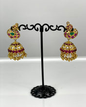 Load image into Gallery viewer, Peacock jhumka earrings with ruby beads 1 Gram 02
