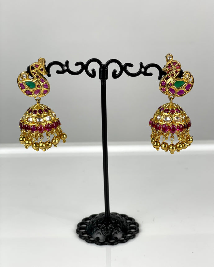 Peacock jhumka earrings with ruby beads 1 Gram 02