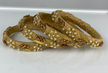 Load image into Gallery viewer, Gold color Thin Raw Silk Bangles Set of 4
