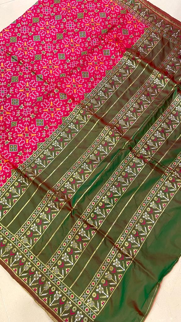 Pink color Patola Print soft silk saree