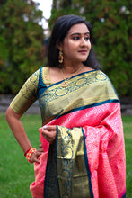 Load image into Gallery viewer, Dark Pink and Navy blue combo Pure Silk Saree With Stitched Work Blouse
