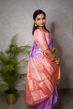 Load image into Gallery viewer, Purple and peach soft silk saree
