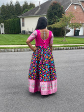 Load image into Gallery viewer, Black and pink Kalamkari print long frock
