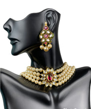 Load image into Gallery viewer, 1 Gram Gold Pearl Necklace with Earrings set 15
