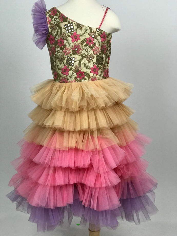 Little kids frills long frock for 5y old