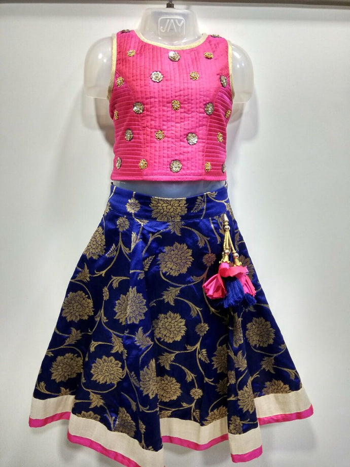 Little kids Pink Top With Navy Blue Skirt 5y old