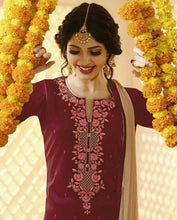 Load image into Gallery viewer, Maroon Kurta With Cream Patiala Salwar Set
