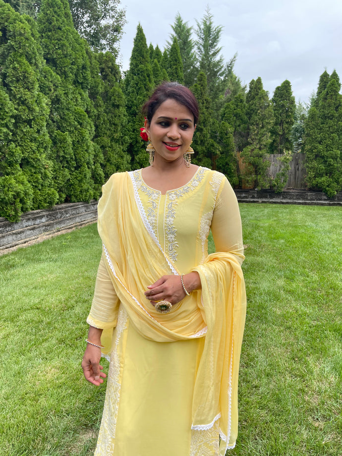 Yellow Soft Georgette Shalwar Suit Set