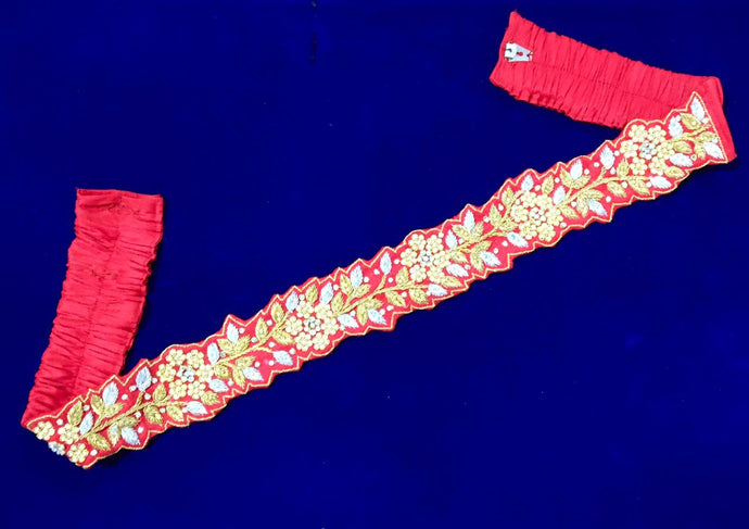 Red Color zardosi Work Raw Silk Waist Belt