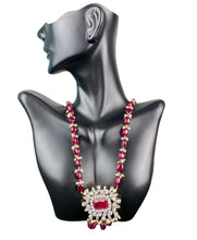 Load image into Gallery viewer, 1 Gram Gold Ruby beads Necklace with Earrings set 14
