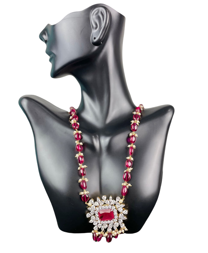 1 Gram Gold Ruby beads Necklace with Earrings set 14