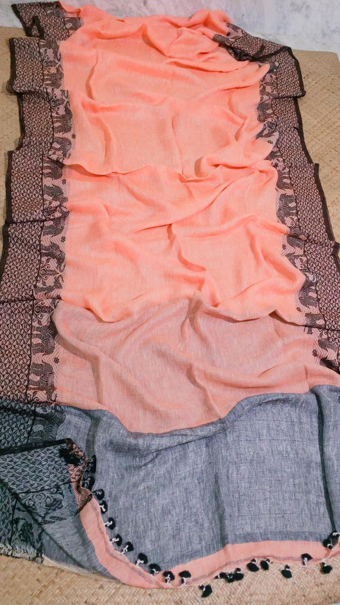 Peach color linen with elephant print border!