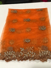 Load image into Gallery viewer, Orange Zardosi work net hand work Dupatta
