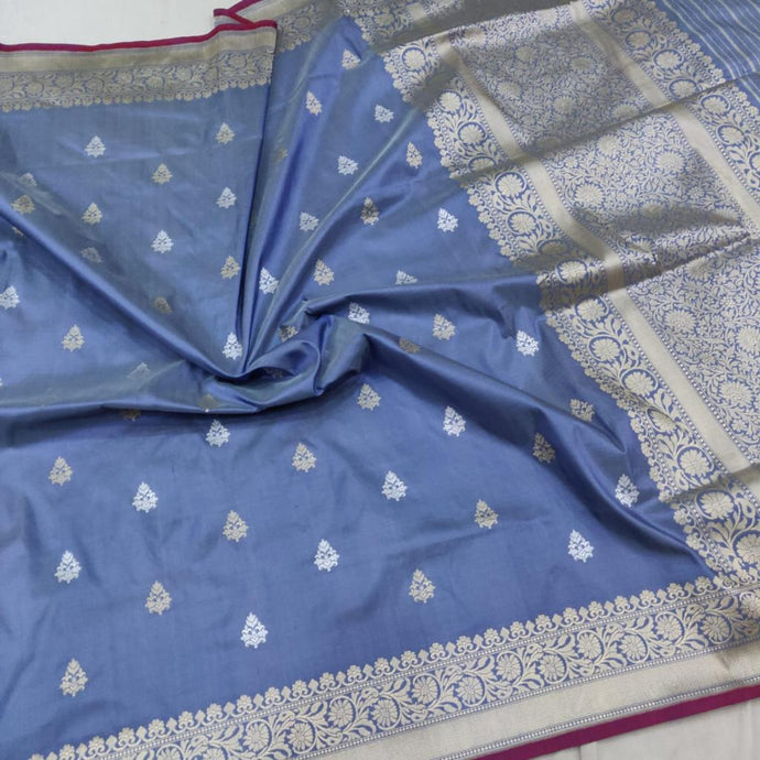 Gray color pure Banaras silk saree