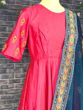 Load image into Gallery viewer, Dark pink color pure silk maggam work long dress
