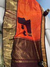 Load image into Gallery viewer, Orange with brown border Kupaddam silk saree with stitched blouse
