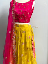 Load image into Gallery viewer, Pink and yellow pearl work organza lehanga set
