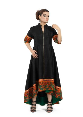 Elegant Black and Red Asymmetrical Long Dress By Monk by Madhu