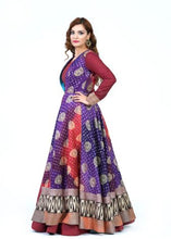 Load image into Gallery viewer, Maroon Long Dress with Beautiful Purple Bandhini Silk Jacket
