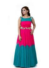 Load image into Gallery viewer, Pink and Blue Net 3D Work  Long Dress by  Monk by Madhu
