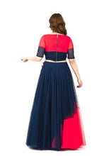 Load image into Gallery viewer, Red and Navy-Blue Corp Top with Long Net Skirt
