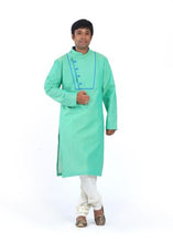 Load image into Gallery viewer, Sea Green Designer Mangalagiri Cotton Kurta With White Pyjama
