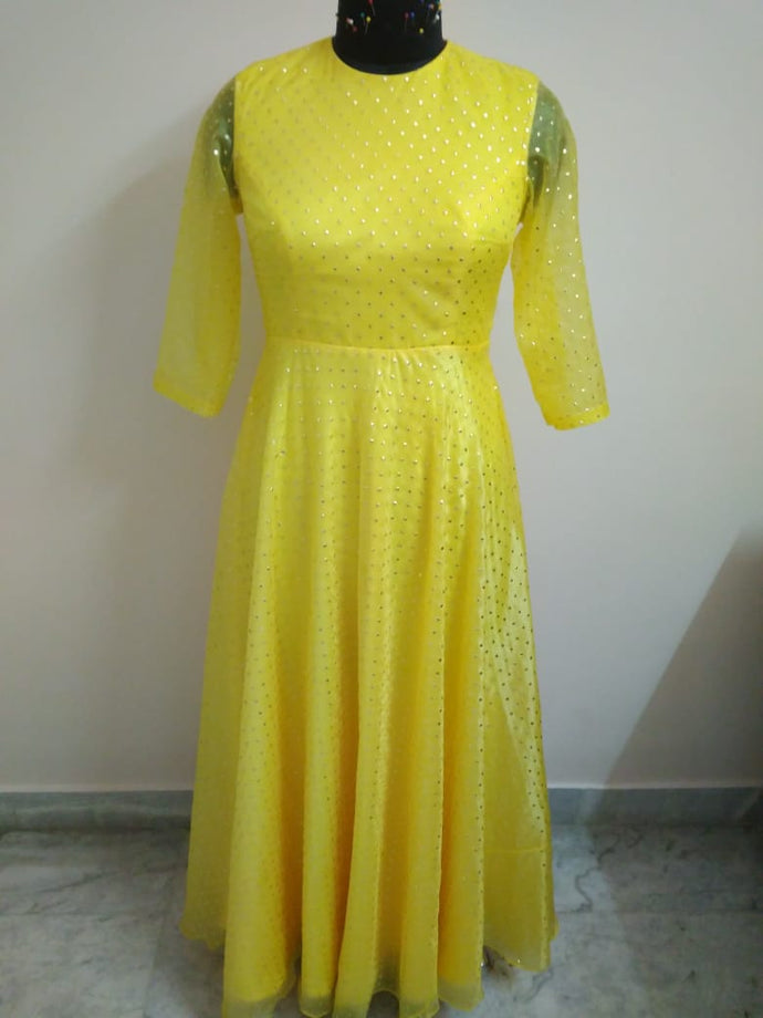 Yellow Color Nakki Work Long Dress