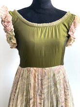 Load image into Gallery viewer, Olive green and Cream color Georgette long dress

