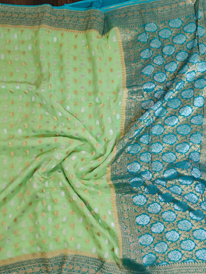 Light Green Khaddi Georgette Saree With Stitched  Blouse