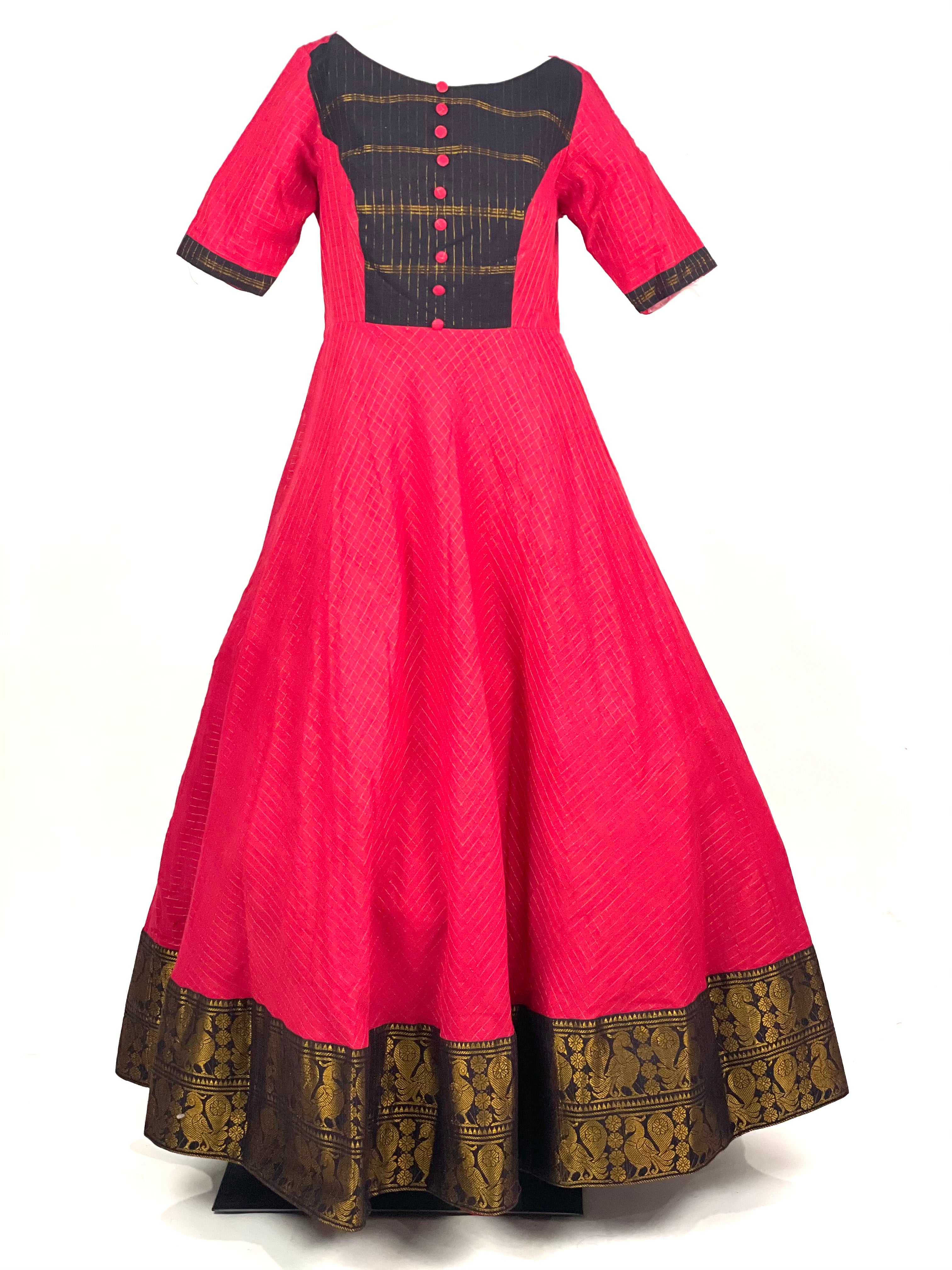 Red Cotton Long Frock with Black Border 36 Red Cotton Long Frock with Black Border 36
