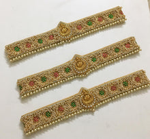 Load image into Gallery viewer, Gold Color Kundan &amp; Pearl Work Raw Silk Waist Belt
